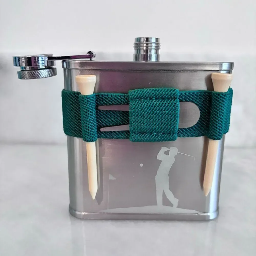 NWT Kikkerland Stainless Steel Golf Flask With Divot Tool Silver 6oz